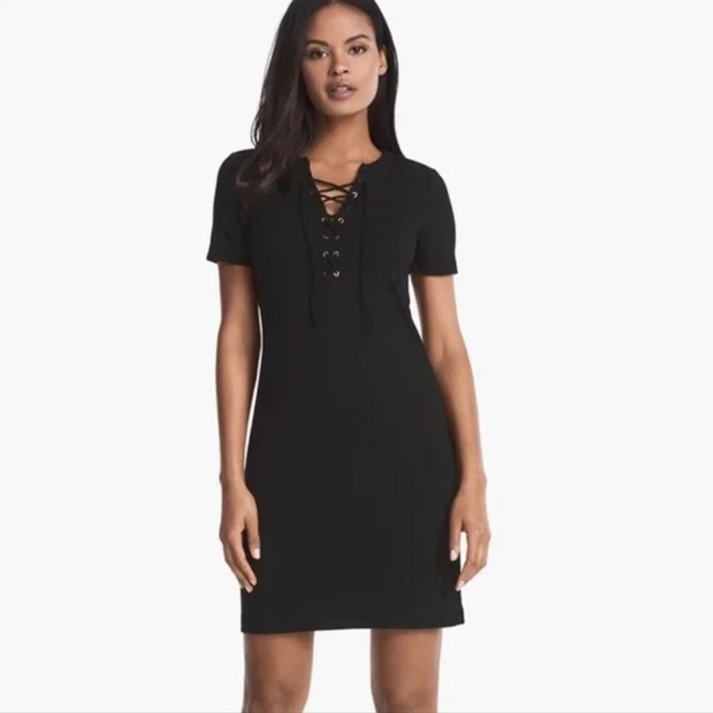 White House Black Market Short Sleeve Lace Up Jersey Knit Shift Dress.